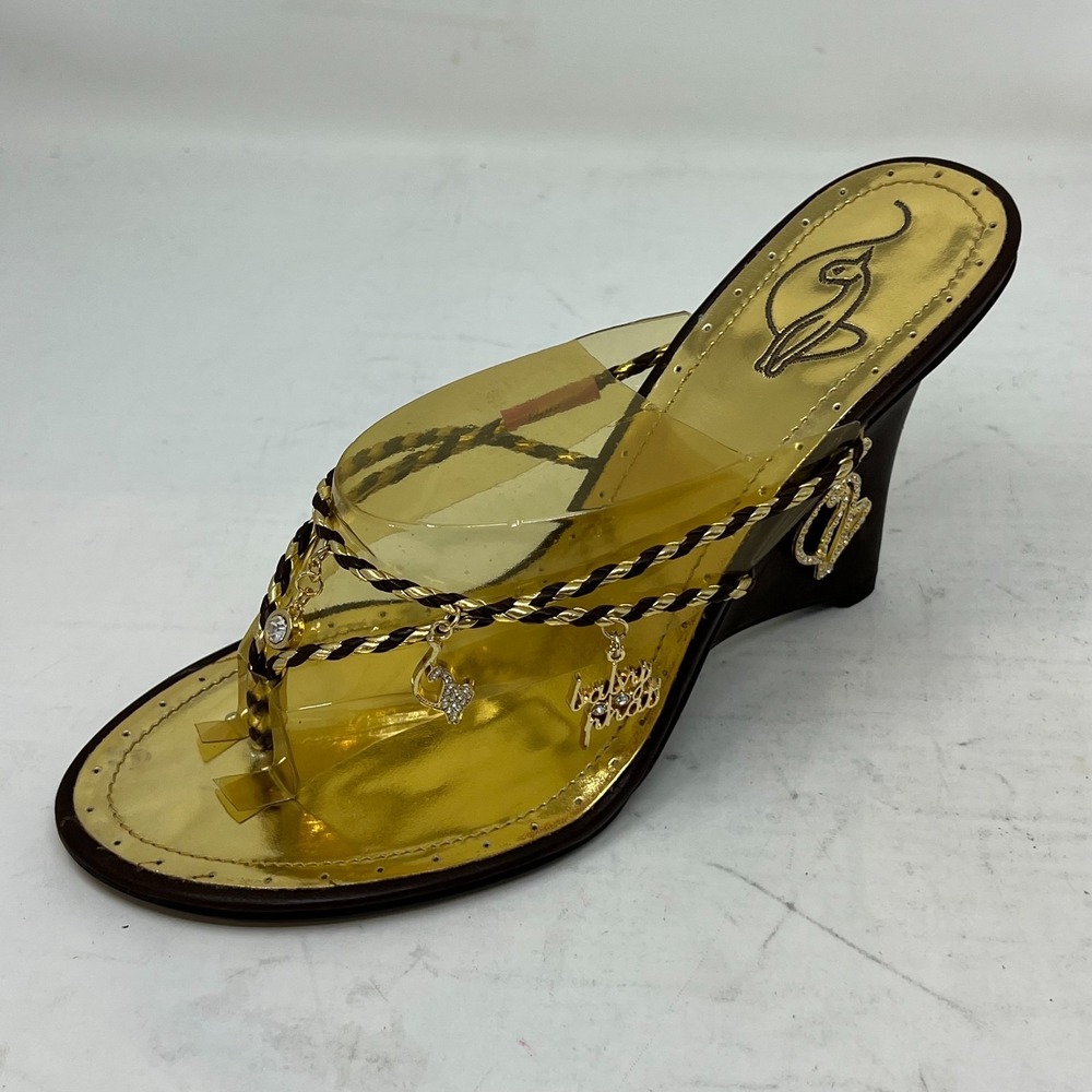 Baby Phat Gold/Brown Wedge Sandals Rhinestone Y2K Glam Women's US 10B VTG NEW - Picture 4 of 16